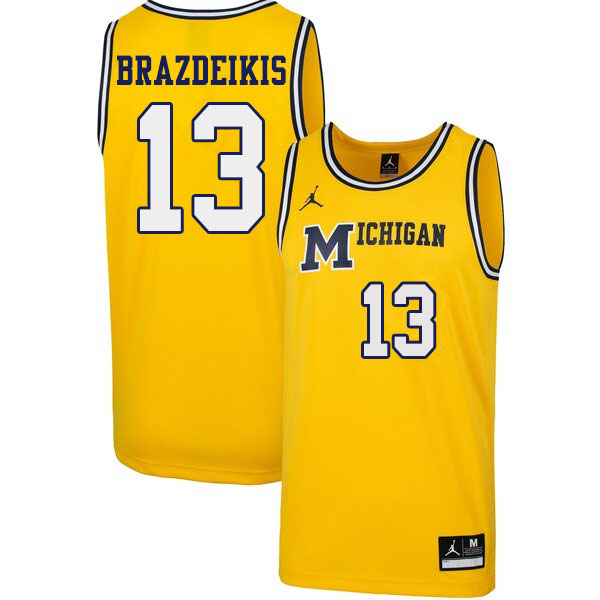 Men #13 Ignas Brazdeikis Michigan Wolverines 1989 Retro College Basketball Jerseys Sale-Yellow